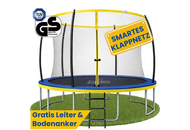 Zero Gravity Trampolin Outdoor 183cm TÜV GS Smartes Klappnetz mit Leiter
