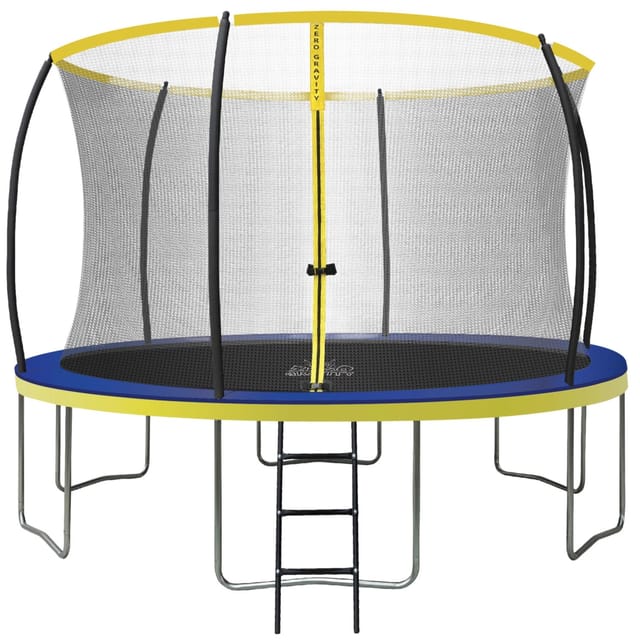 Zero Gravity Outdoor Trampolin 366cm TÜV GS Smartes Klappnetz mit Leiter und Bodenanker