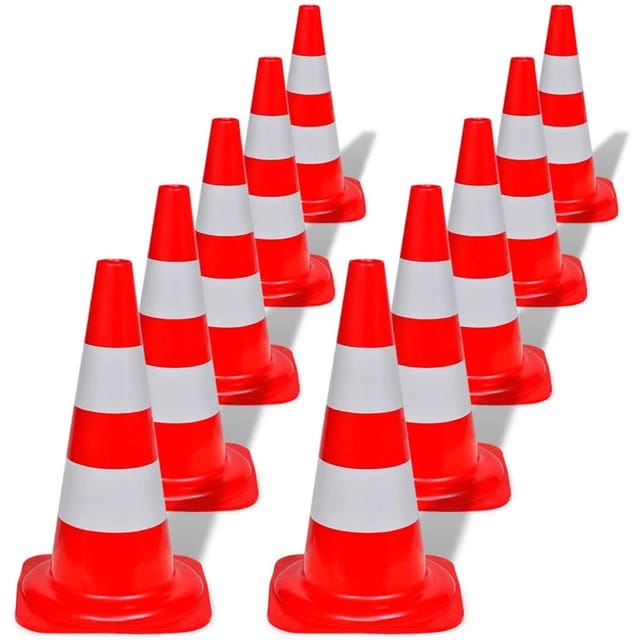 DELUKE Leitkegel OLLI 10er Set Rot Und Weiß 50cm Reflektierend Verkehrskegel Pylone Verkehrsleitkegel Warnleitkegel Verkehrshütchen