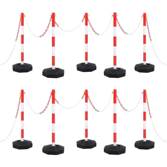 DELUKE Kettenpfosten SEGO10er Set Mit 10m Kunststoffkette Rot Kettenständer Mit Warnkette Gliederkette Sicherheitskette Zum Absperren