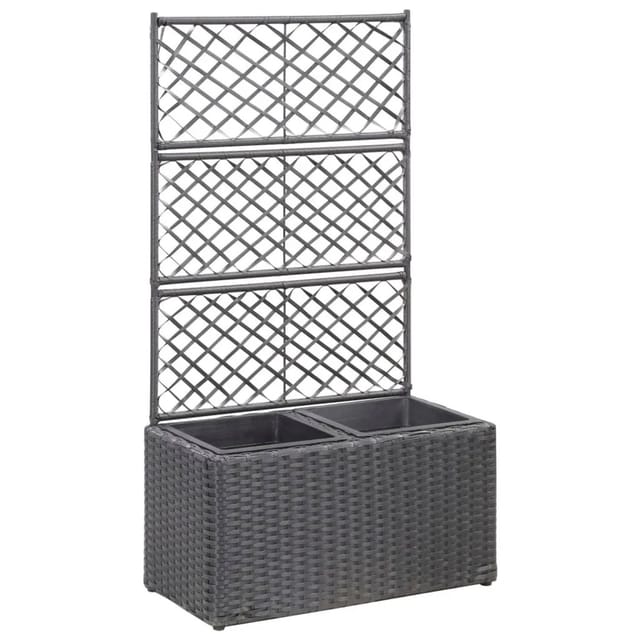 DELUKE Rankkasten Pflanzgefäß ELOT Aus Rattan Schwarz 2 Töpfe 58x30x107cm Hochbeet Rankgitter Pflanzkasten Blumenkasten Rankhilfe