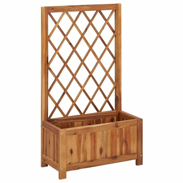 DELUKE Pflanzkasten Mit Spalier WELO Akazienholz Massiv 100x55x28cm Spalier Mit Blumenkasten Hochbeet Mit Rankgitter Rankkasten Gartenspalier