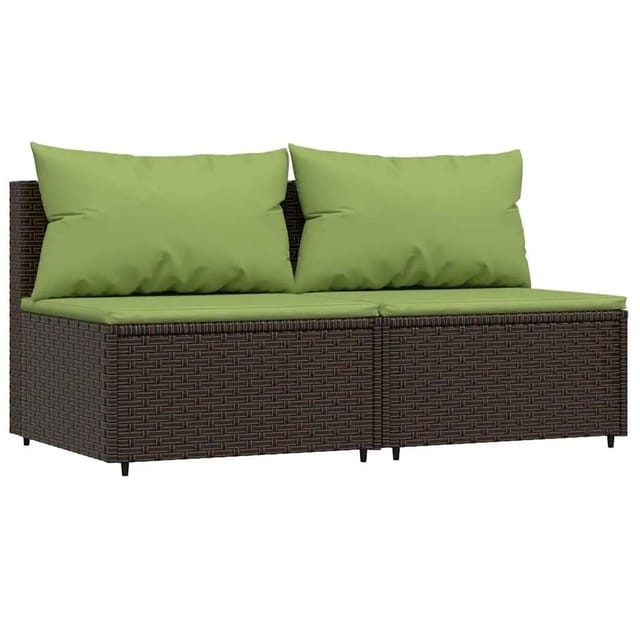 vidaXL Garten-Mittelsofas mit Kissen 2 Stk Braun Poly Rattan 319834