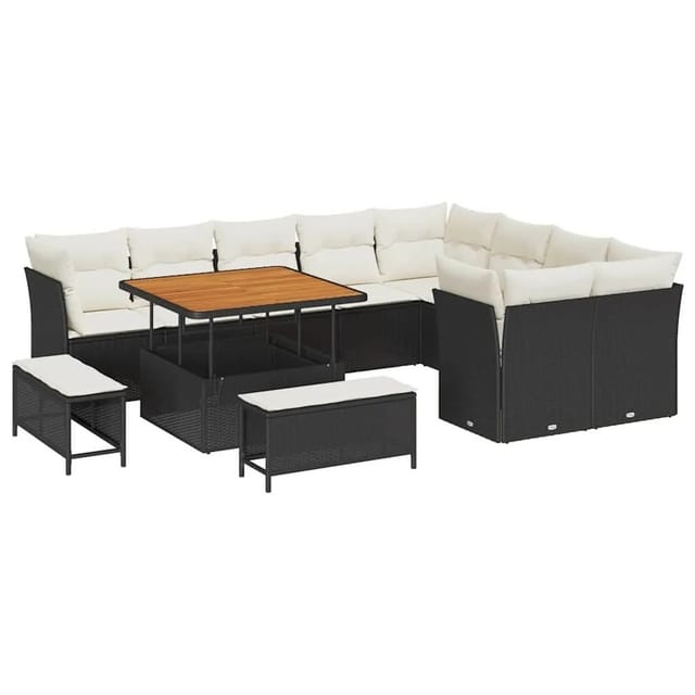 vidaXL Garten-Sofa-Set mit Kissen 12-Tlg Schwarz und Creme 3363465