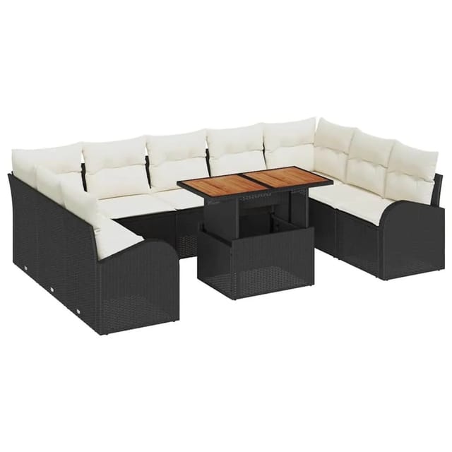 vidaXL Garten-Sofa-Set mit Kissen 10-Tlg Schwarz und Creme 3349627
