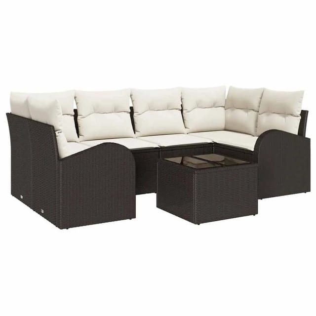 vidaXL Garten-Sofa-Set mit Kissen mit Speicher 7-Tlg Braun und Creme 3354607
