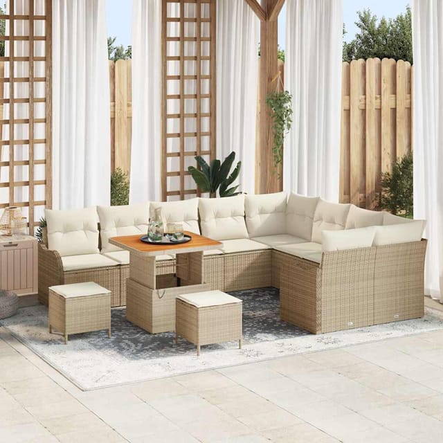 vidaXL Garten-Sofa-Set mit Kissen mit Speicher 12-Tlg Beige und Creme 3364251