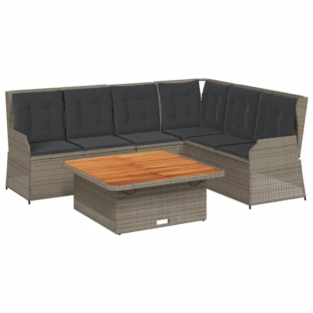 vidaXL 5-Tlg Garten-Lounge-Set mit Kissen Grau Poly Rattan 3262616