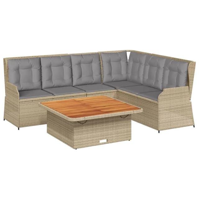 vidaXL 5-Tlg Garten-Lounge-Set mit Kissen Beige Poly Rattan 3262617