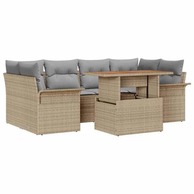 vidaXL Garten-Sofa-Set mit Kissen 7-Tlg Beige und Hellgrau 3349286