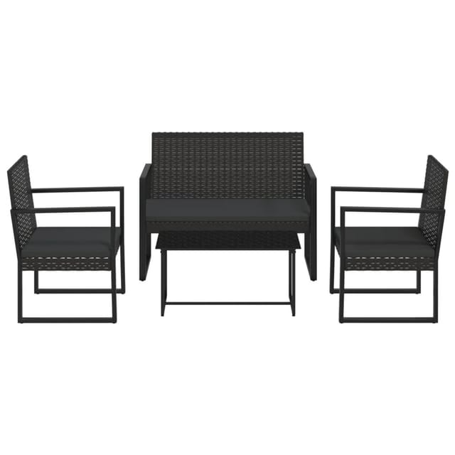 vidaXL 4-Tlg Garten-Lounge-Set mit Kissen Schwarz Poly Rattan 319199