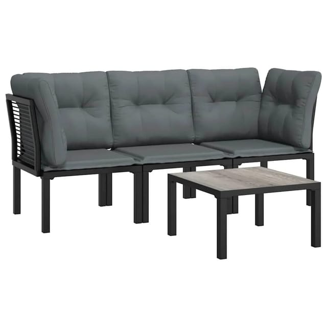 vidaXL 4-Tlg Garten-Lounge-Set Schwarz und Grau Poly Rattan 362803