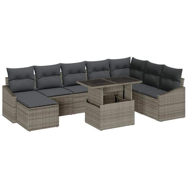 vidaXL Garten-Sofa-Set mit Kissen mit Speicher 9-Tlg Grau 3357792