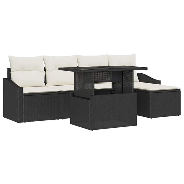 vidaXL Garten-Sofa-Set mit Kissen 6-Tlg Schwarz und Creme Poly-Rattan 3357720