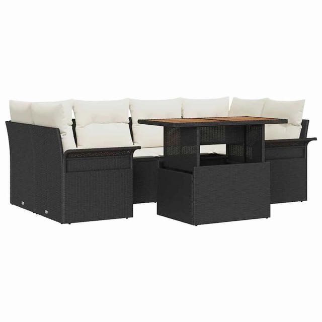vidaXL Garten-Sofa-Set mit Kissen 7-Tlg Schwarz und Creme 3349284
