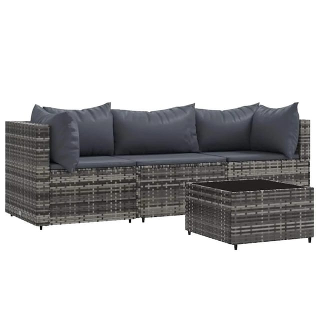 vidaXL 4-Tlg Garten-Lounge-Set mit Kissen Grau Poly Rattan 319767