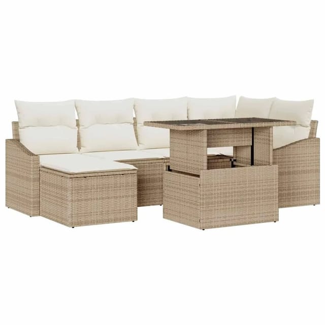 vidaXL Garten-Sofa-Set mit Kissen mit Speicher 7-Tlg Beige und Creme 3357774