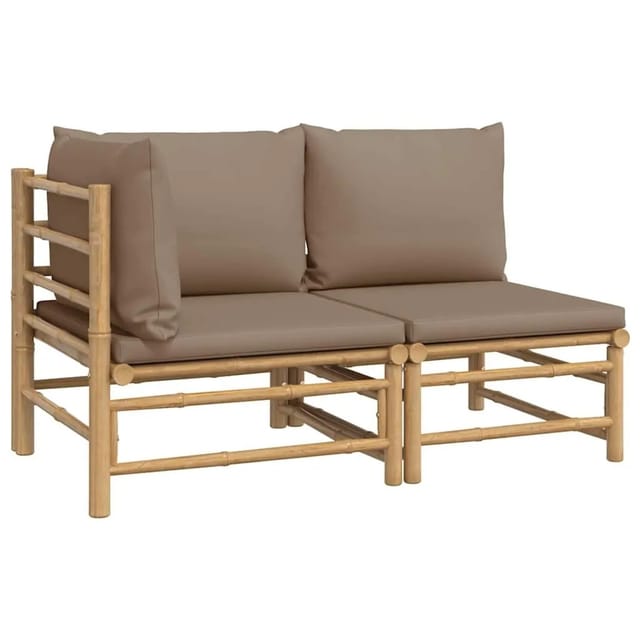 vidaXL 2-Tlg Garten-Lounge-Set mit Taupe Kissen Bambus 362284