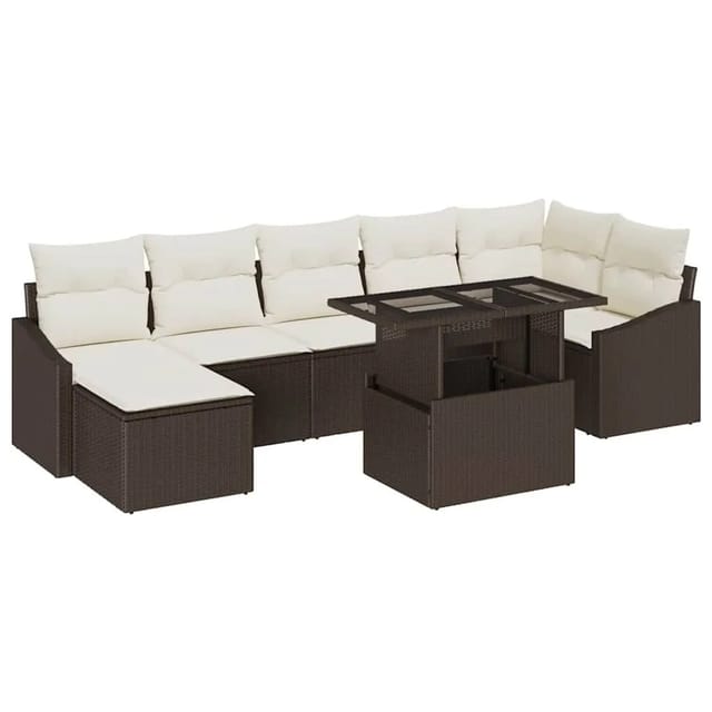 vidaXL Garten-Sofa-Set mit Kissen mit Speicher 8-Tlg Braun und Creme 3357781