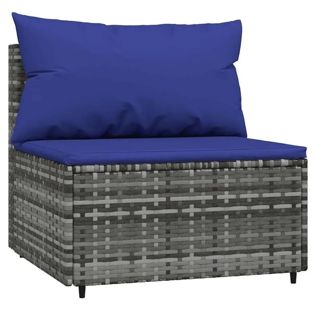 vidaXL Garten-Mittelsofa mit Kissen Grau Poly Rattan 319849