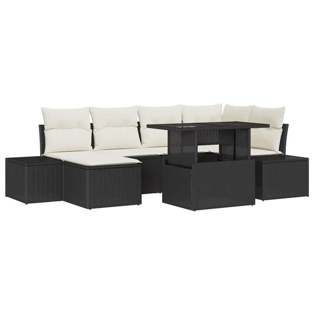 vidaXL Garten-Sofa-Set mit Kissen 7-Tlg Schwarz und Creme 3349213