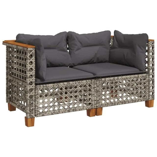 vidaXL Garten-Ecksofas mit Kissen 2 Stk Grau Poly Rattan 365936