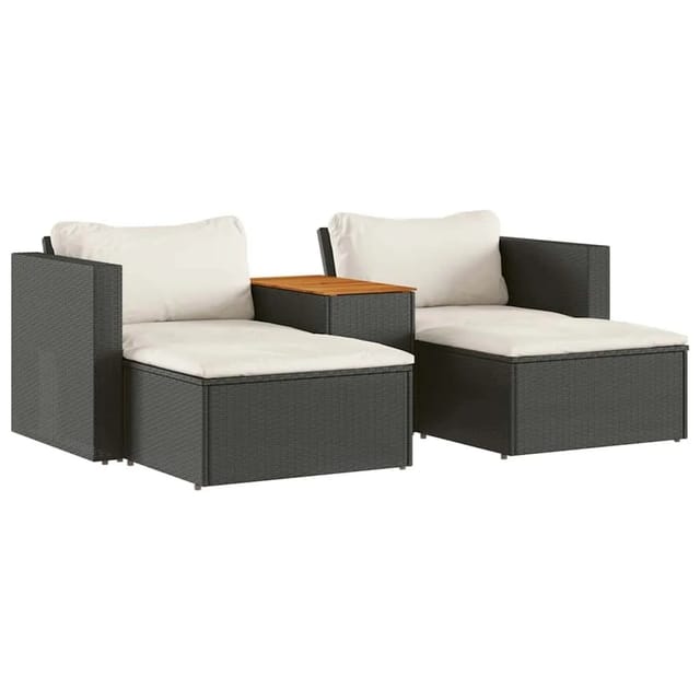 vidaXL 5 Tlg Garten-Sofagarnitur mit Kissen Schwarz Poly Rattan Akazie 365725