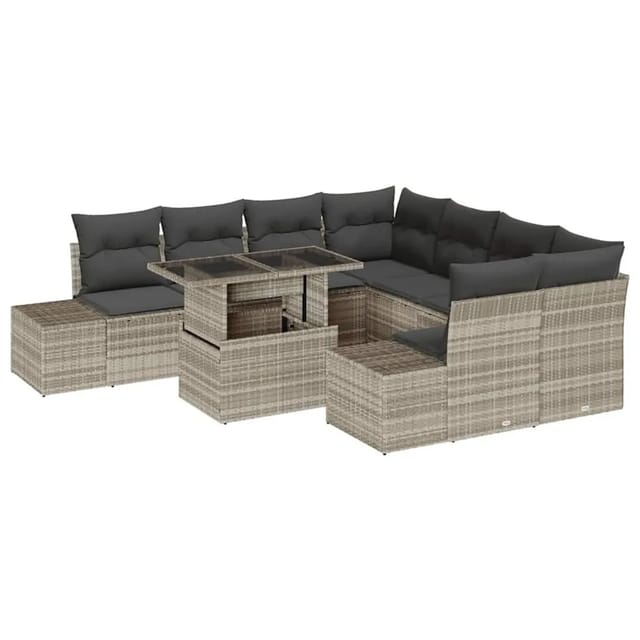 vidaXL Garten-Sofa-Set mit Kissen 9-Tlg Hellgrau und Dunkelgrau 3357895
