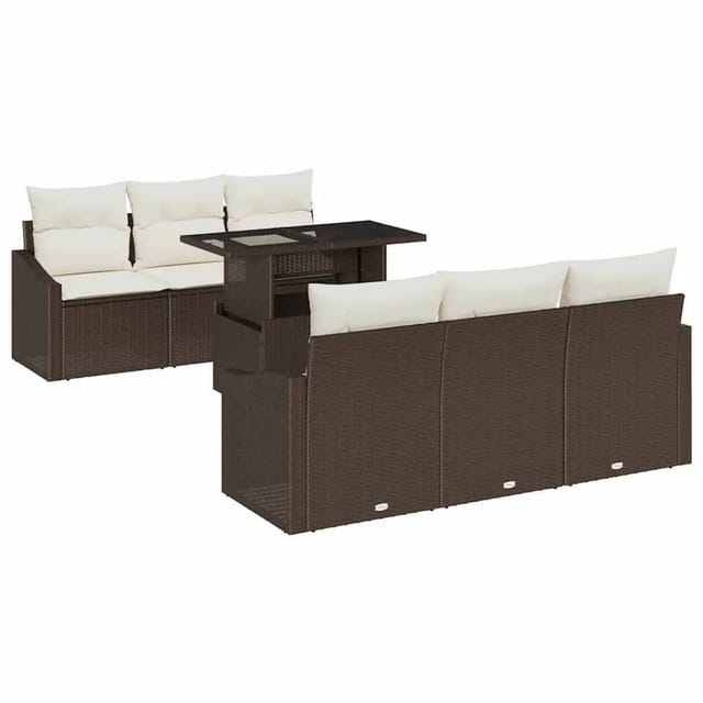 vidaXL Garten-Sofa-Set mit Kissen 7-Tlg Braun und Creme Poly-Rattan 3348924