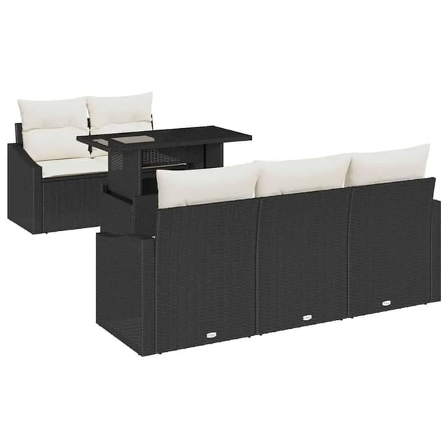 vidaXL Garten-Sofa-Set mit Kissen 6-Tlg Schwarz und Creme Poly-Rattan 3348913