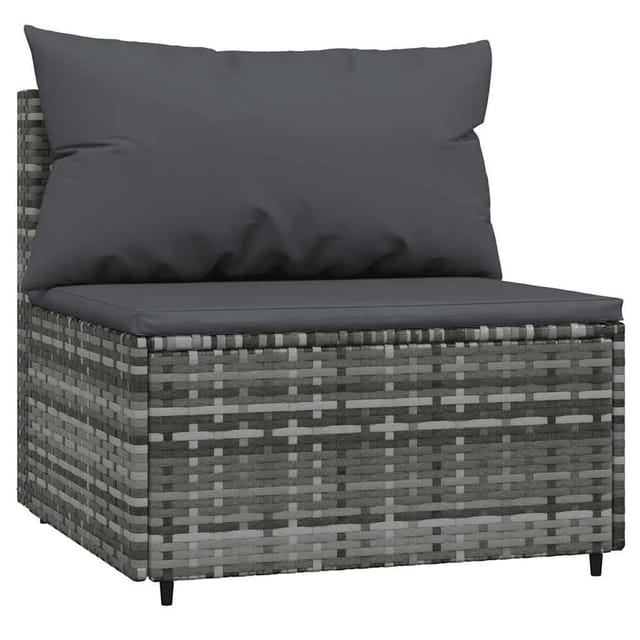 vidaXL Garten-Mittelsofa mit Kissen Grau Poly Rattan 319769