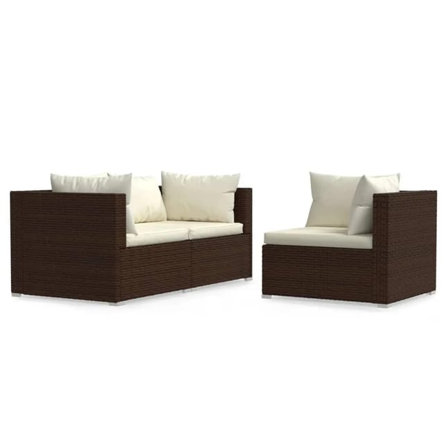 vidaXL 3-Tlg Garten-Lounge-Set mit Auflagen Braun Poly Rattan 317505