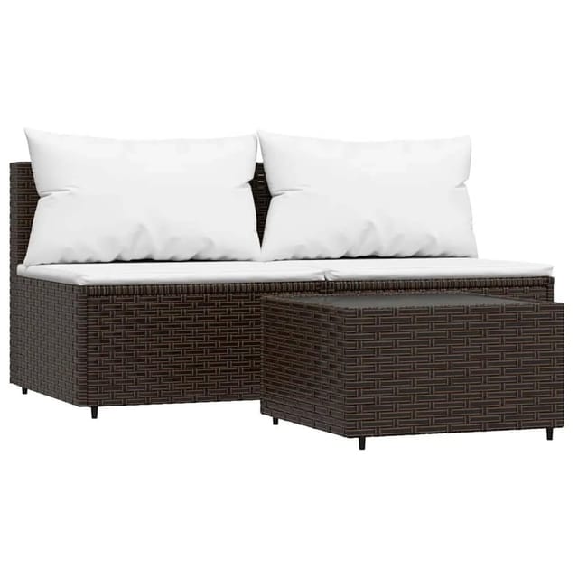 vidaXL 3-Tlg Garten-Lounge-Set mit Kissen Braun Poly Rattan 319755