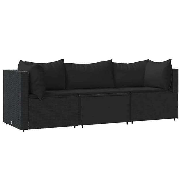 vidaXL 3-Tlg Garten-Lounge-Set mit Kissen Schwarz Poly Rattan 319782