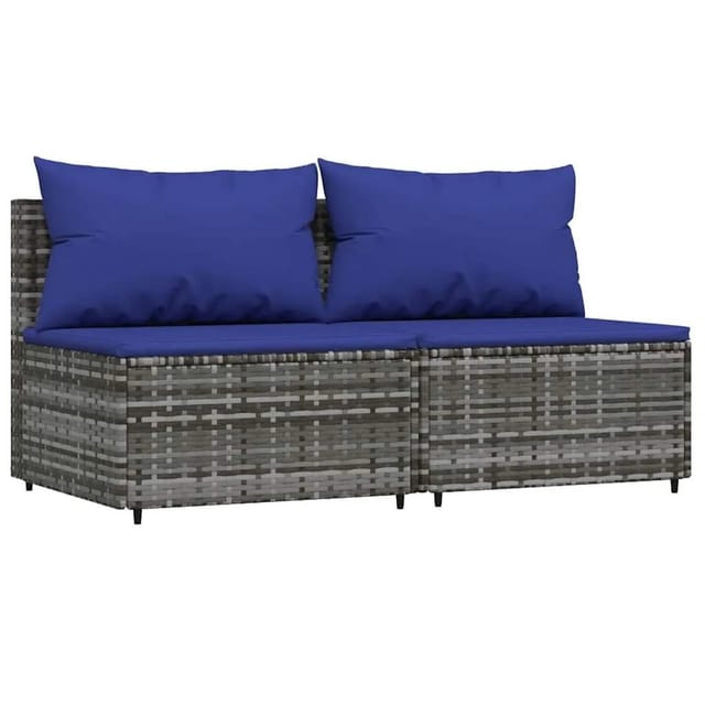 vidaXL Garten-Mittelsofas mit Kissen 2 Stk Grau Poly Rattan 319850