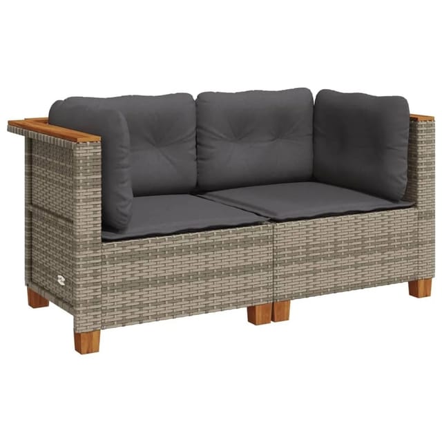 vidaXL Garten-Ecksofas mit Kissen 2 Stk Grau Poly Rattan 365915