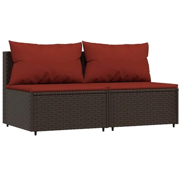 vidaXL Garten-Mittelsofas mit Kissen 2 Stk Braun Poly Rattan 319818