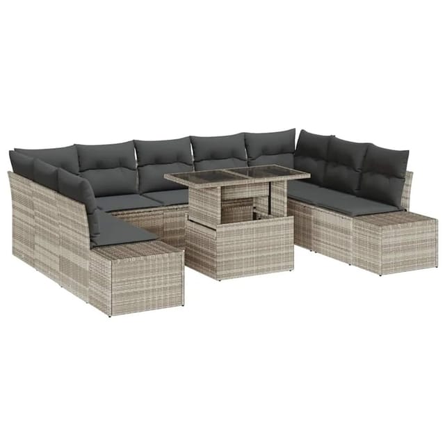 vidaXL Garten-Sofa-Set mit Kissen mit Speicher 10-Tlg Hellgrau 3349248