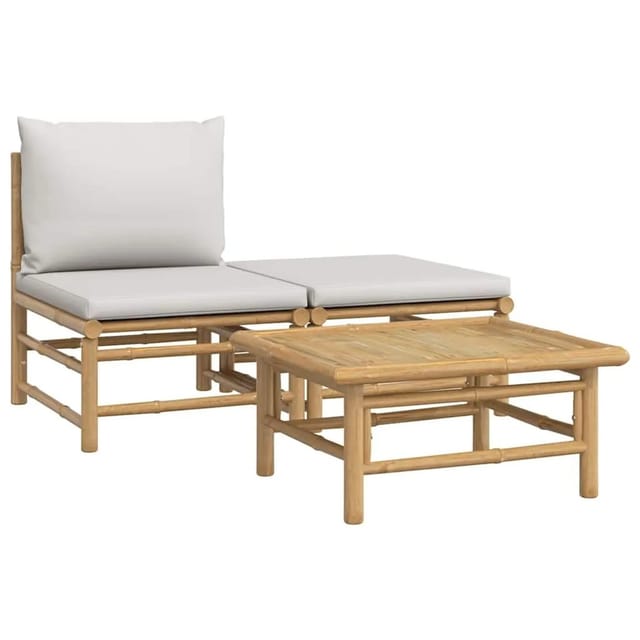 vidaXL 3-Tlg Garten-Lounge-Set mit Hellgrauen Kissen Bambus 362275