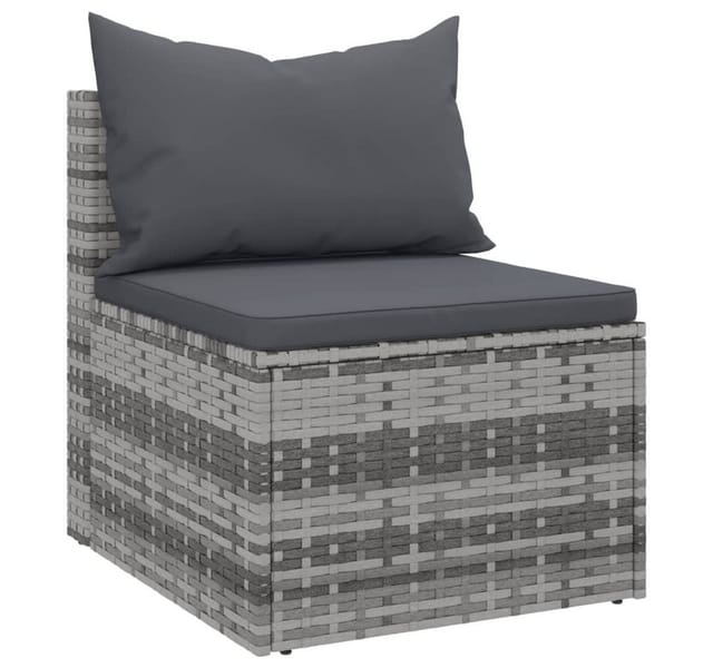 vidaXL Garten-Mittelsofas mit Kissen 2 Stk Grau Poly Rattan 362333