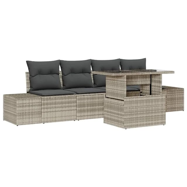 vidaXL Garten-Sofa-Set mit Kissen 5-Tlg Hellgrau und Dunkelgrau 3357825