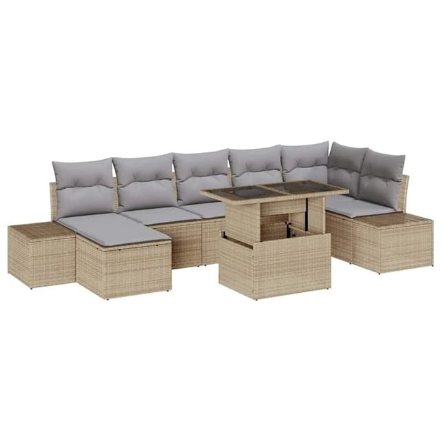 vidaXL Garten-Sofa-Set mit Kissen 8-Tlg Beige und Hellgrau 3349226