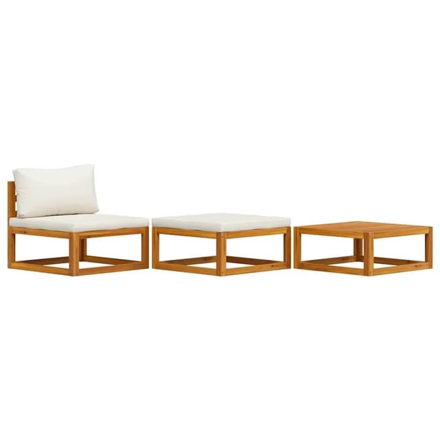 vidaXL 3-Tlg Garten-Lounge-Set mit Creme-Kissen Massivholz Akazie 311855