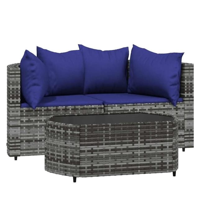 vidaXL 3-Tlg Garten-Lounge-Set mit Kissen Grau Poly Rattan 319855