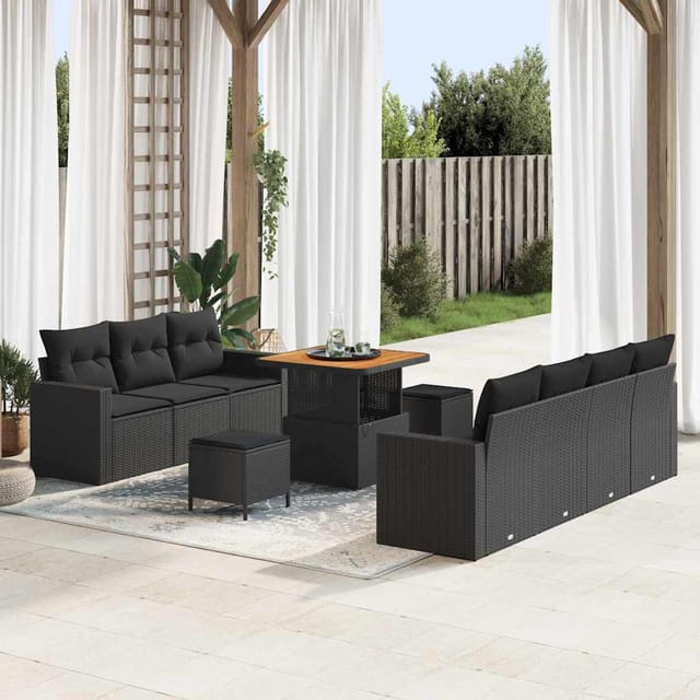 vidaXL Garten-Sofa-Set mit Kissen mit Speicher 10-Tlg Schwarz 3363524