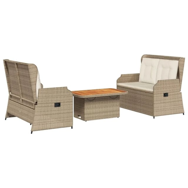 vidaXL 3-Tlg Garten-Lounge-Set mit Kissen Beige Poly Rattan 3262750