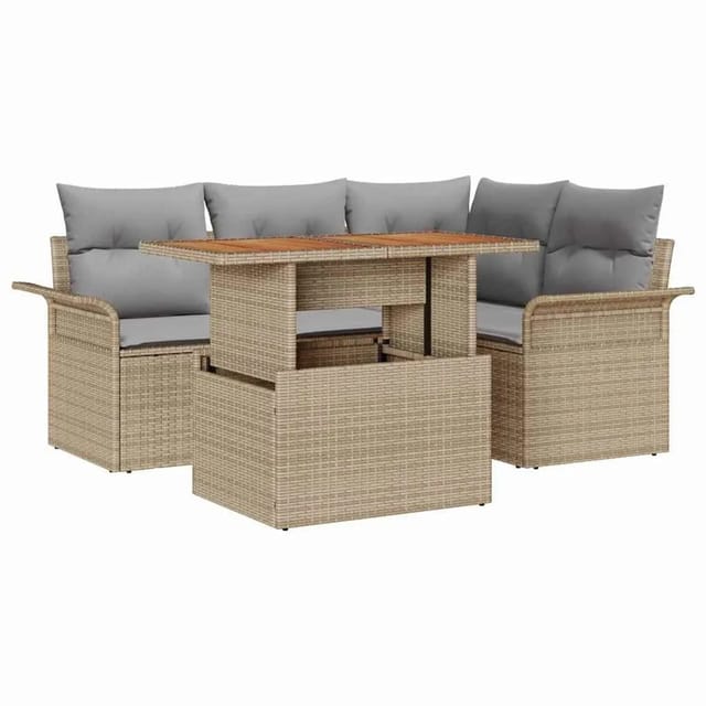 vidaXL Garten-Sofa-Set mit Kissen 5-Tlg Beige und Hellgrau 3349328