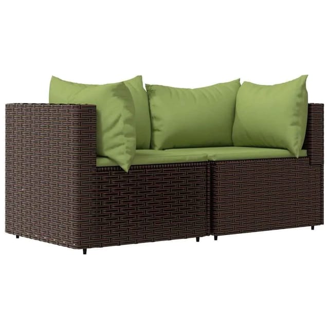 vidaXL Garten-Ecksofas mit Kissen 2 Stk Braun Poly Rattan 319826