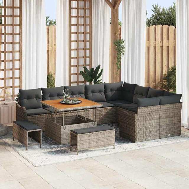 vidaXL Garten-Sofa-Set mit Kissen mit Speicher 12-Tlg Grau 3364248