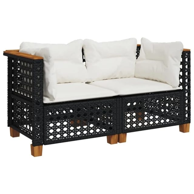 vidaXL Garten-Ecksofas mit Kissen 2 Stk Schwarz Poly Rattan 365935